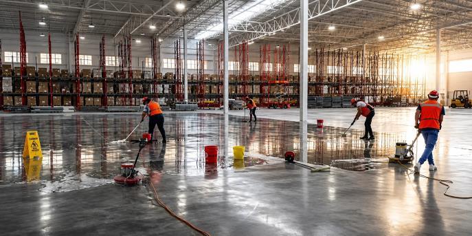 Equipo realizando limpieza profesional en una instalación industrial